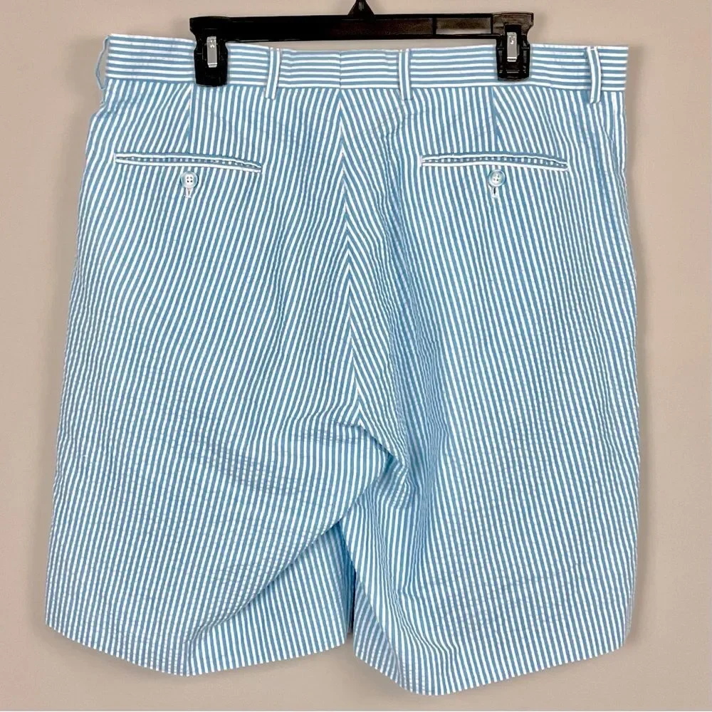 Seersucker Stripe Golf Shorts Turquoise Flat Front Sz 36 Afazzy Preppy Summer
